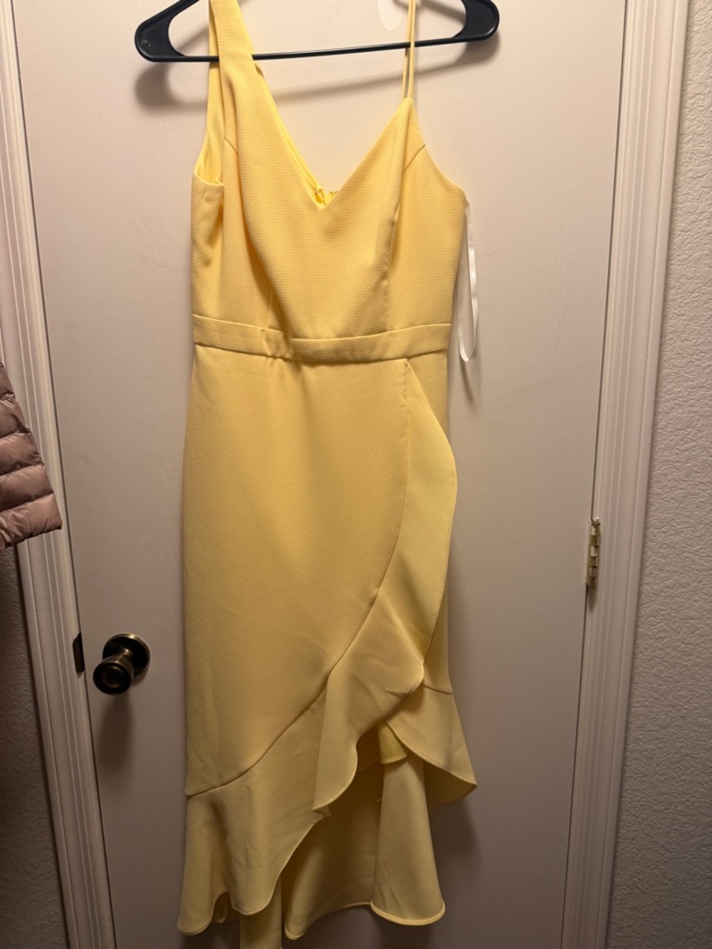Xscape Yellow V-Neck High-Low Ruffle Dress - Picture 3 of 5
